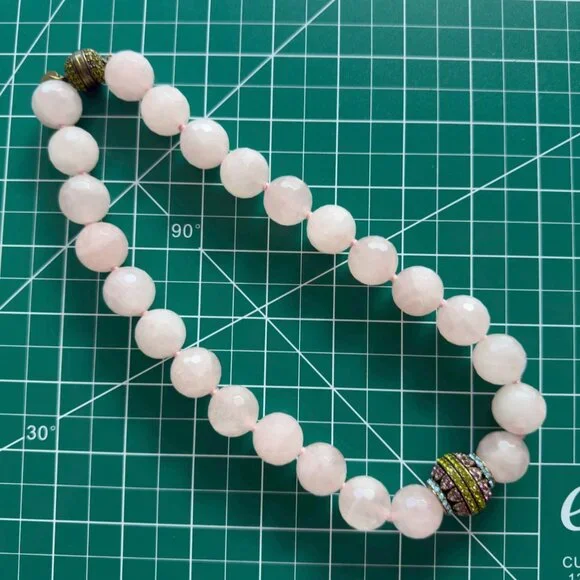 Heidi Daus Beaded Necklace Rose Quartz Swarovski Crystals Multicolored As IS 18" - Picture 7 of 12